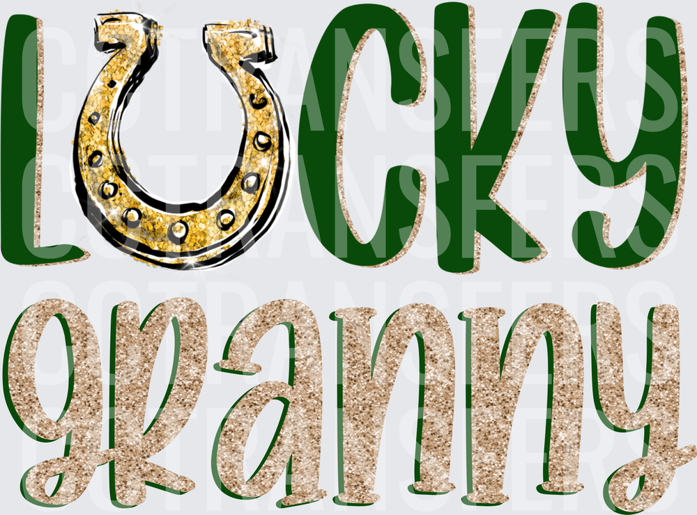 Lucky Granny Gold Horseshoe Glitter St. Patrick's Day (DTF)