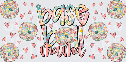 Baseball Mama Floral Patchwork Hearts Design (DTF)