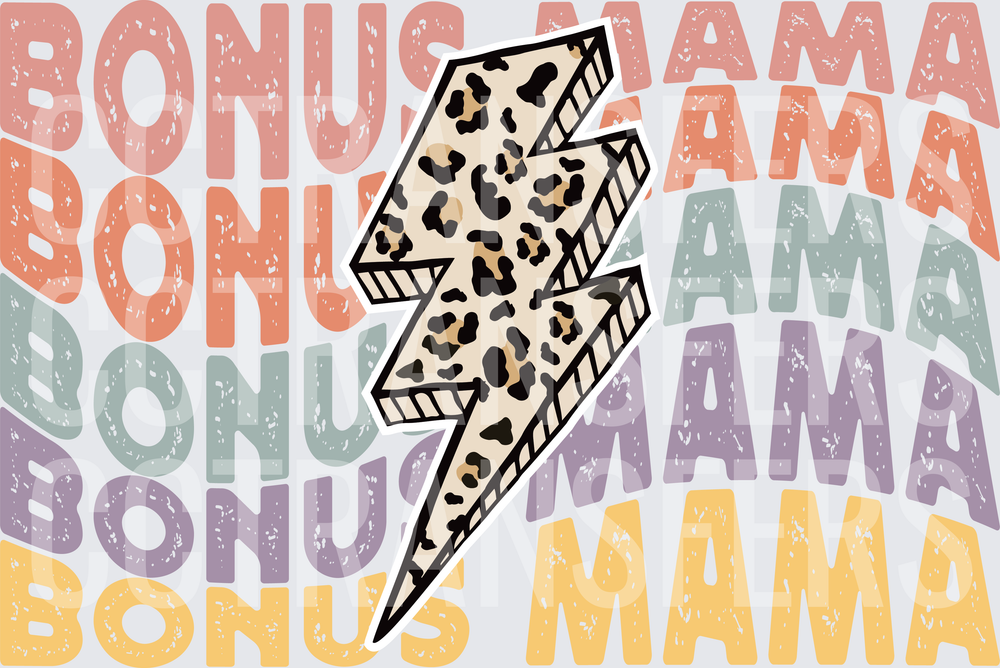 Bonus Mama Retro Stacked Leopard Lightning Bolt (DTF)