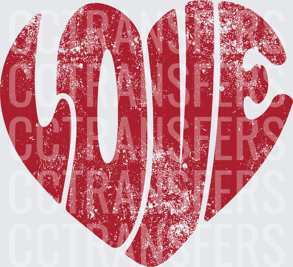 Distressed Red LOVE Heart Shape Retro Groovy Typography (DTF)