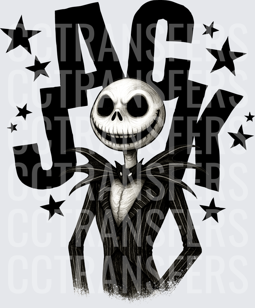 Skeleton King Bold Stars Black White Sketch (DTF)