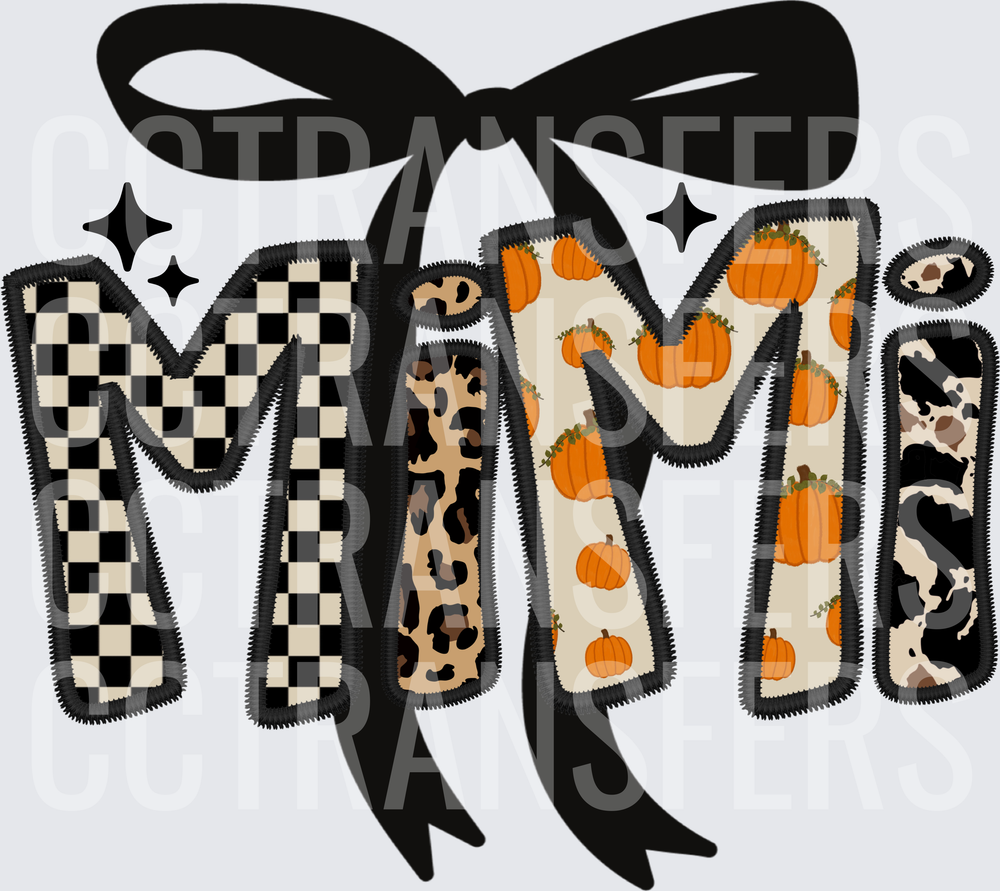 Mimi Mixed Pattern Pumpkin Bow Appliqué Letters (DTF)