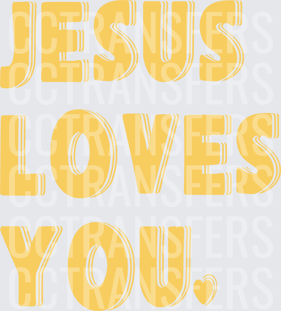 Jesus Loves You Bold Yellow Typography with Heart (DTF)