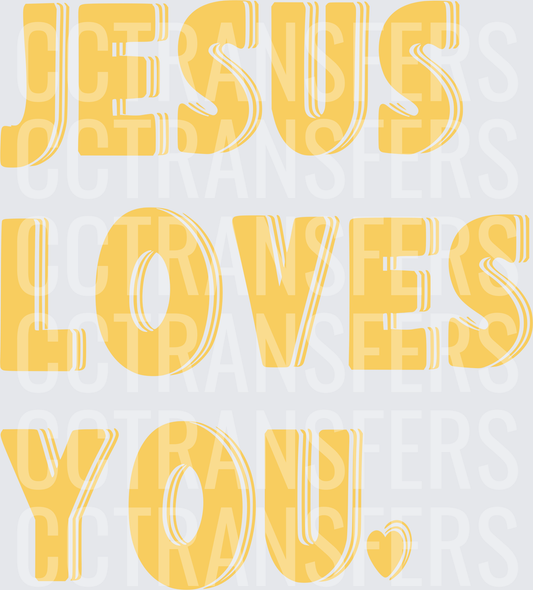 Jesus Loves You Bold Yellow Typography with Heart (DTF)