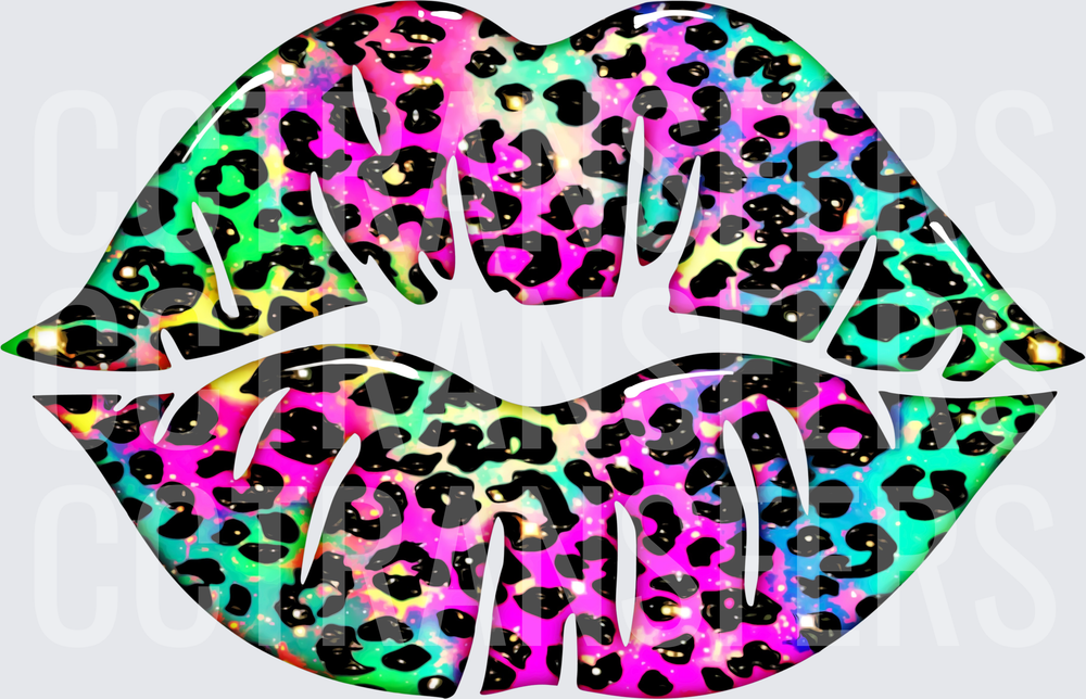 Neon Rainbow Leopard Print Glitter Lips (DTF)