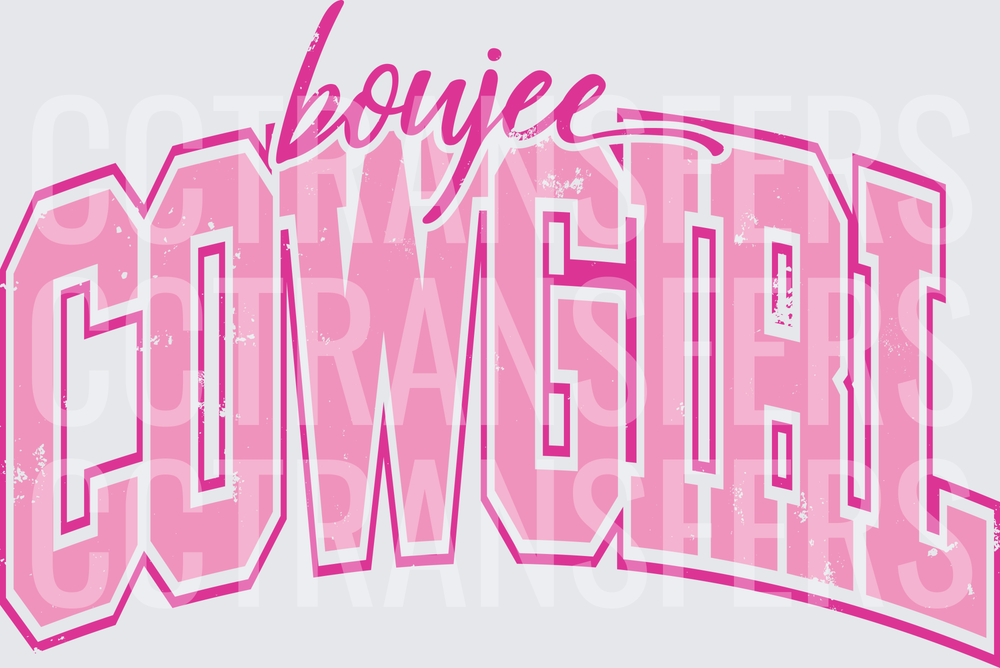 Boujee Cowgirl Distressed Pink Varsity Arch Lettering (DTF)