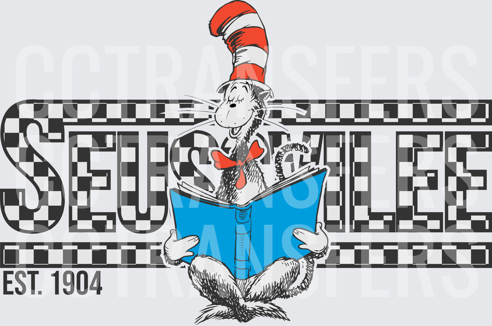 Seussville Est. 1904 Cat Reading Book Checkered (DTF)