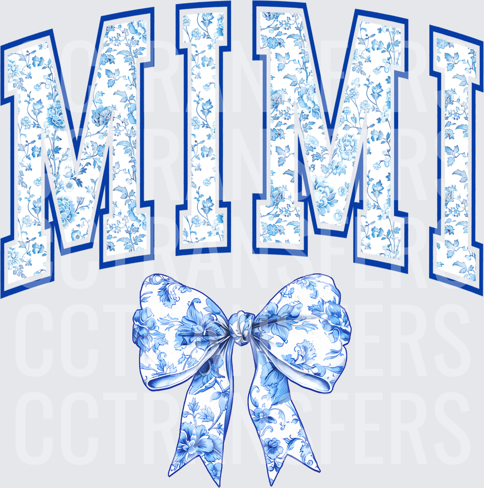 Mimi Blue Floral Varsity Letters with Bow (DTF)