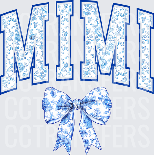 Mimi Blue Floral Varsity Letters with Bow (DTF)