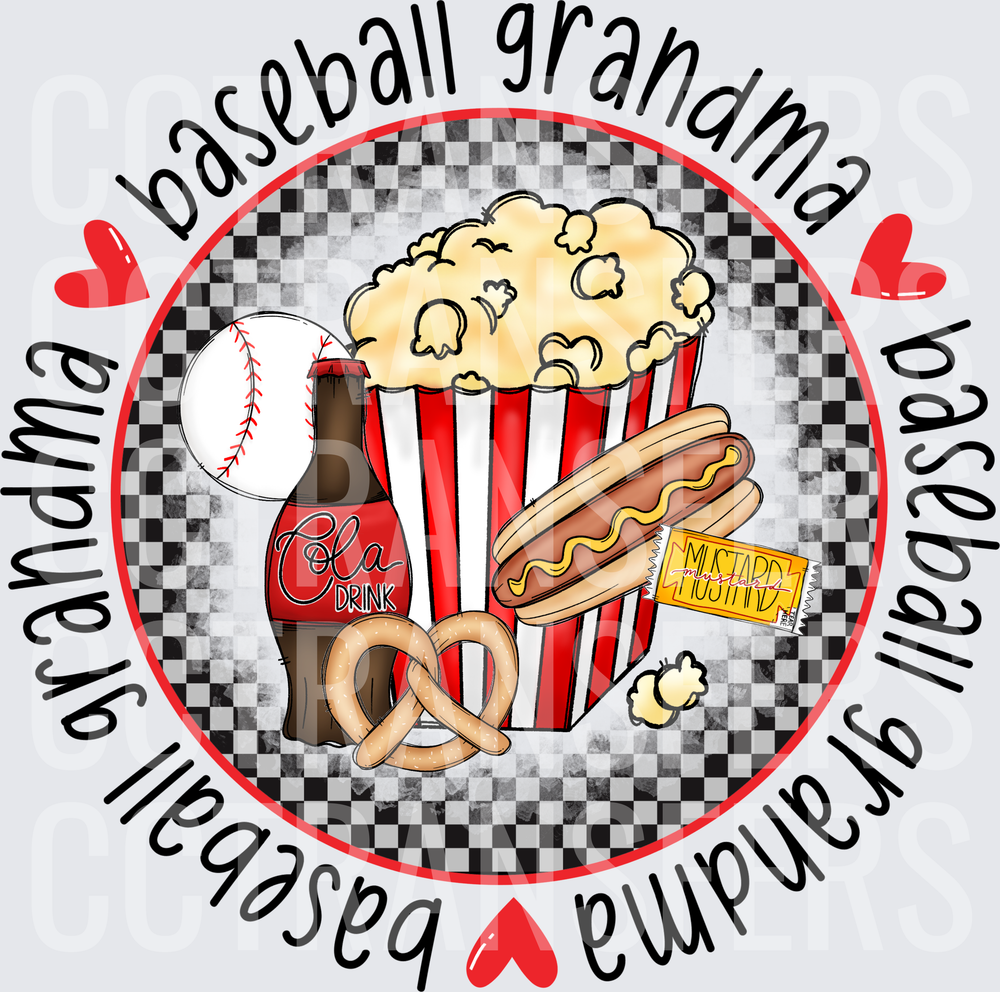 Baseball Grandma Snacks Popcorn Hot Dog Cola Circle (DTF)