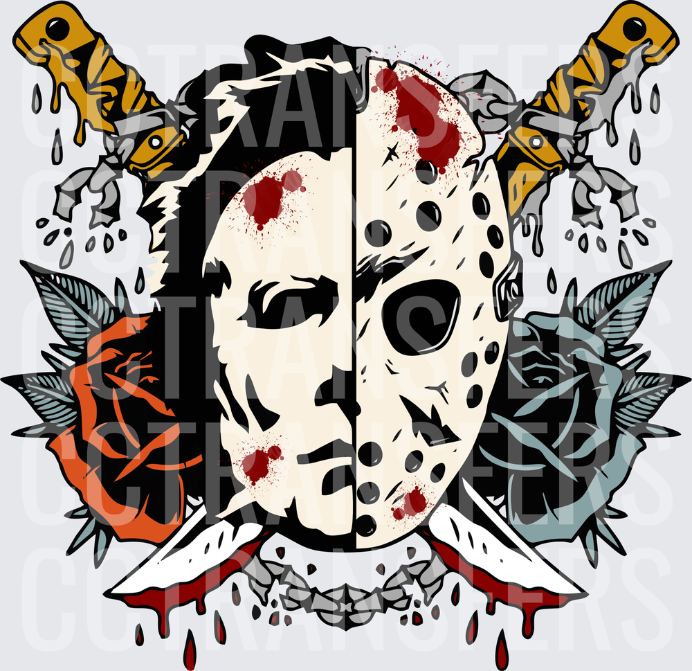 Michael Myers Jason Voorhees Split Face Horror Mashup DTF
