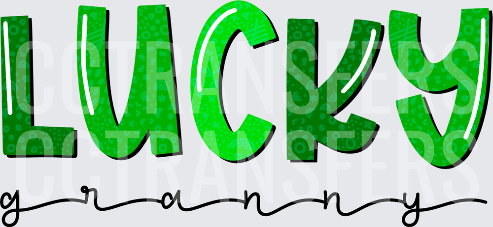 Lucky Granny Bold Green Patterned Lettering (DTF)