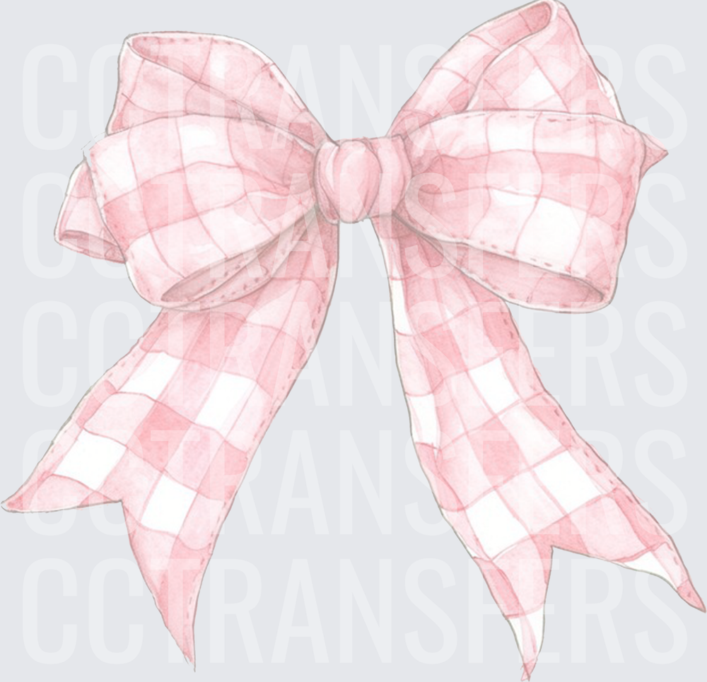 Watercolor Pink Gingham Ribbon Bow (DTF)