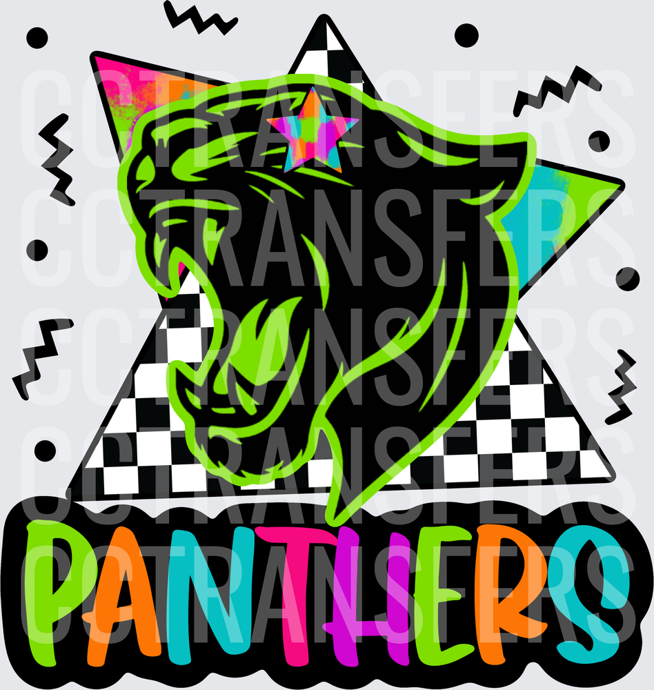 Retro 90s Panthers Roaring Big Cat Checkered Star (DTF)