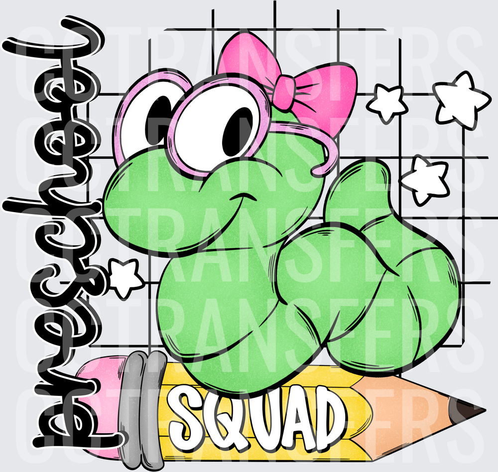 Cute Green Dinosaur Teacher Squad Pencil School Grid (DTF)