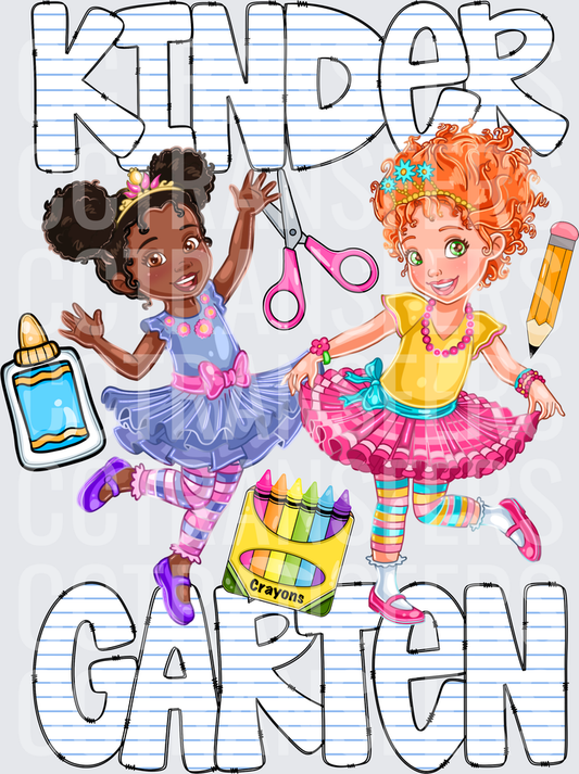 Kindergarten Two Fancy Girls School Supplies (DTF)