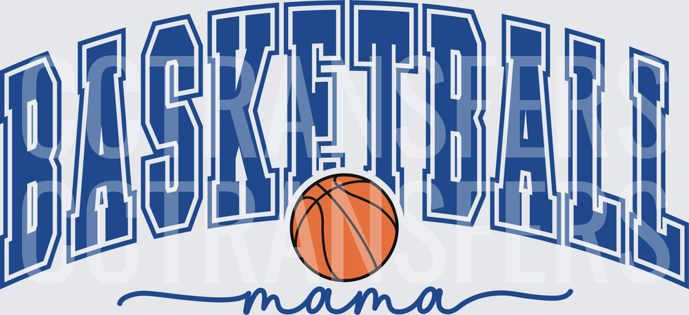 Arched Basketball Mama Script Blue Varsity Letters (DTF)