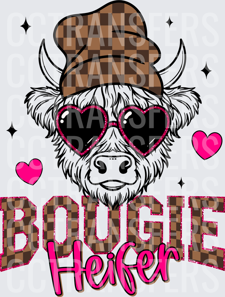 Bougie Heifer Highland Cow Heart Sunglasses Checkered Hat (DTF)