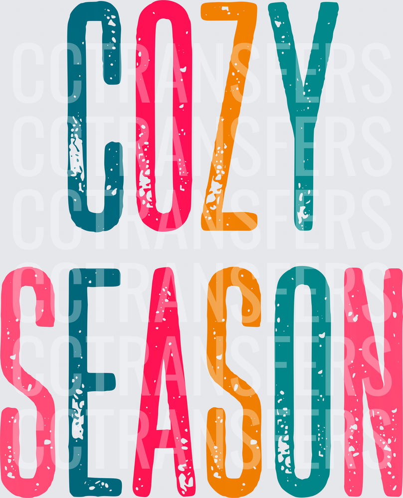Cozy Season Bold Distressed Colorful Text (DTF)