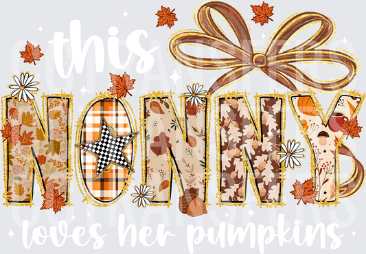 Nonny Fall Autumn Patchwork Bow Glitter Letters (DTF)