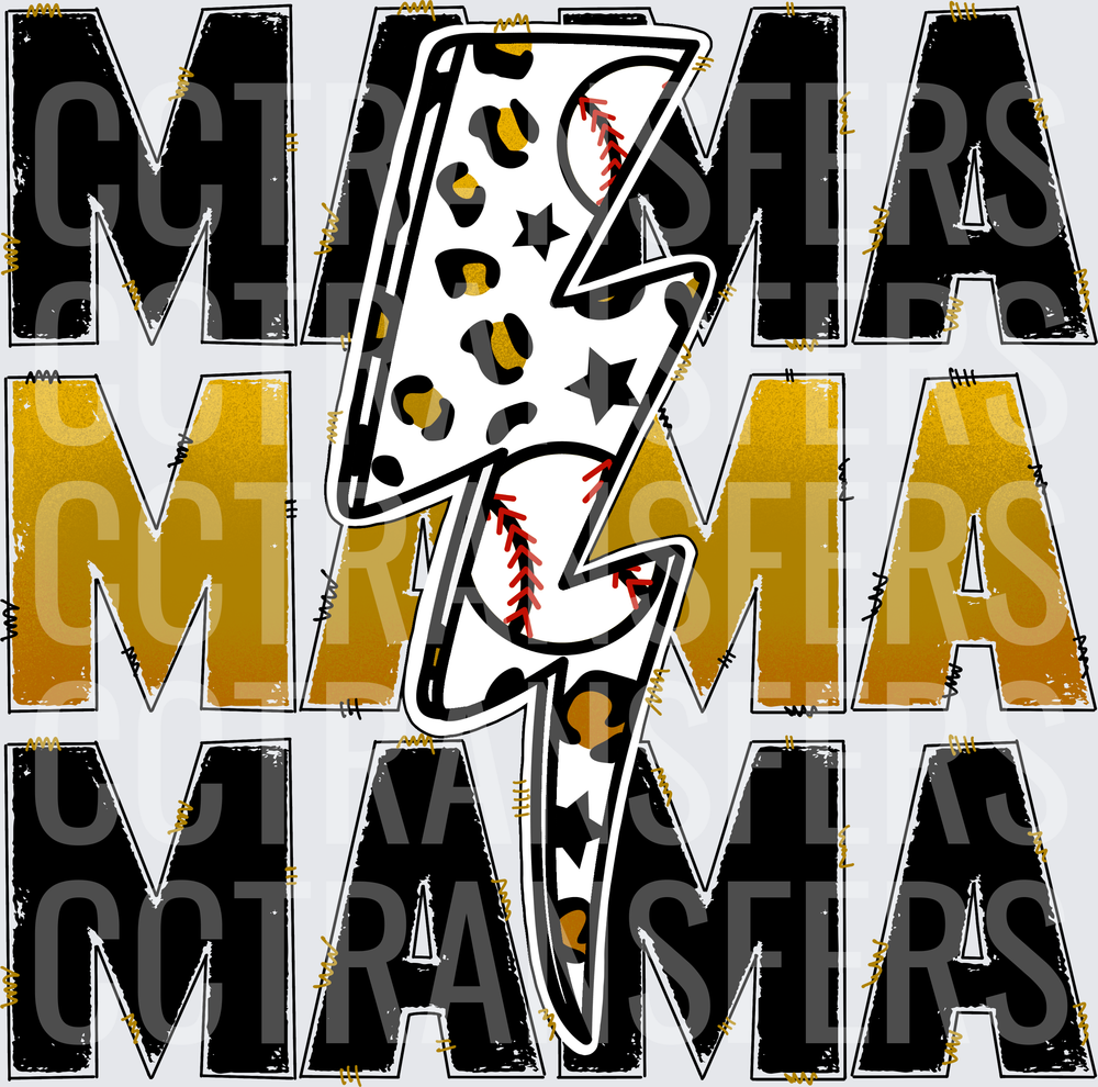 Mama Stacked Leopard Lightning Bolt Baseball (DTF)