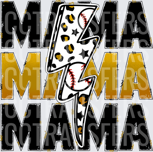 Mama Stacked Leopard Lightning Bolt Baseball (DTF)