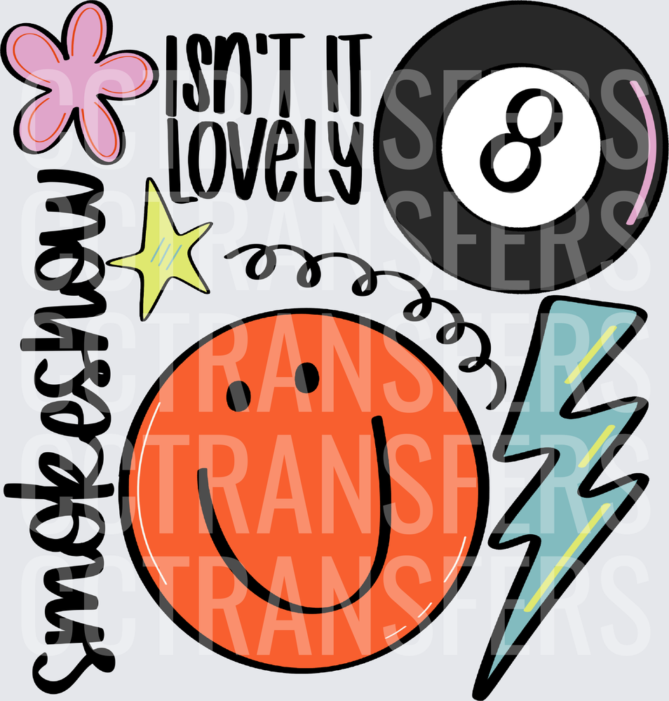 Isn't It Lovely Smiley Face 8 Ball Lightning Bolt (DTF)