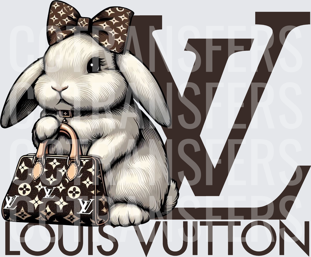 Cute Bunny with Designer Monogram Bow and Handbag (DTF)