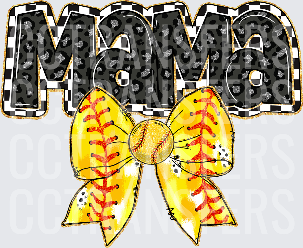 Mama Black Leopard Checkered Softball Bow (DTF)