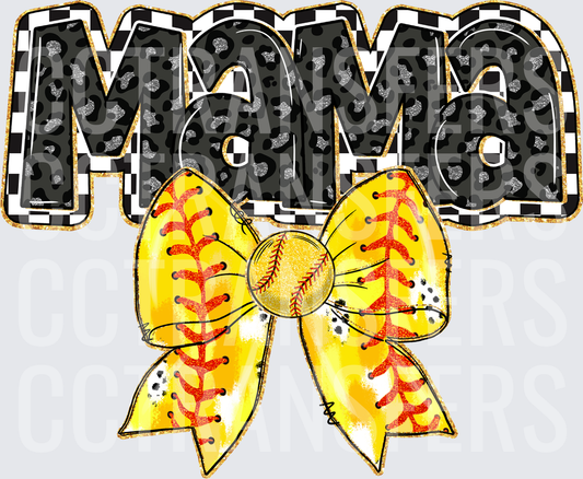 Mama Black Leopard Checkered Softball Bow (DTF)
