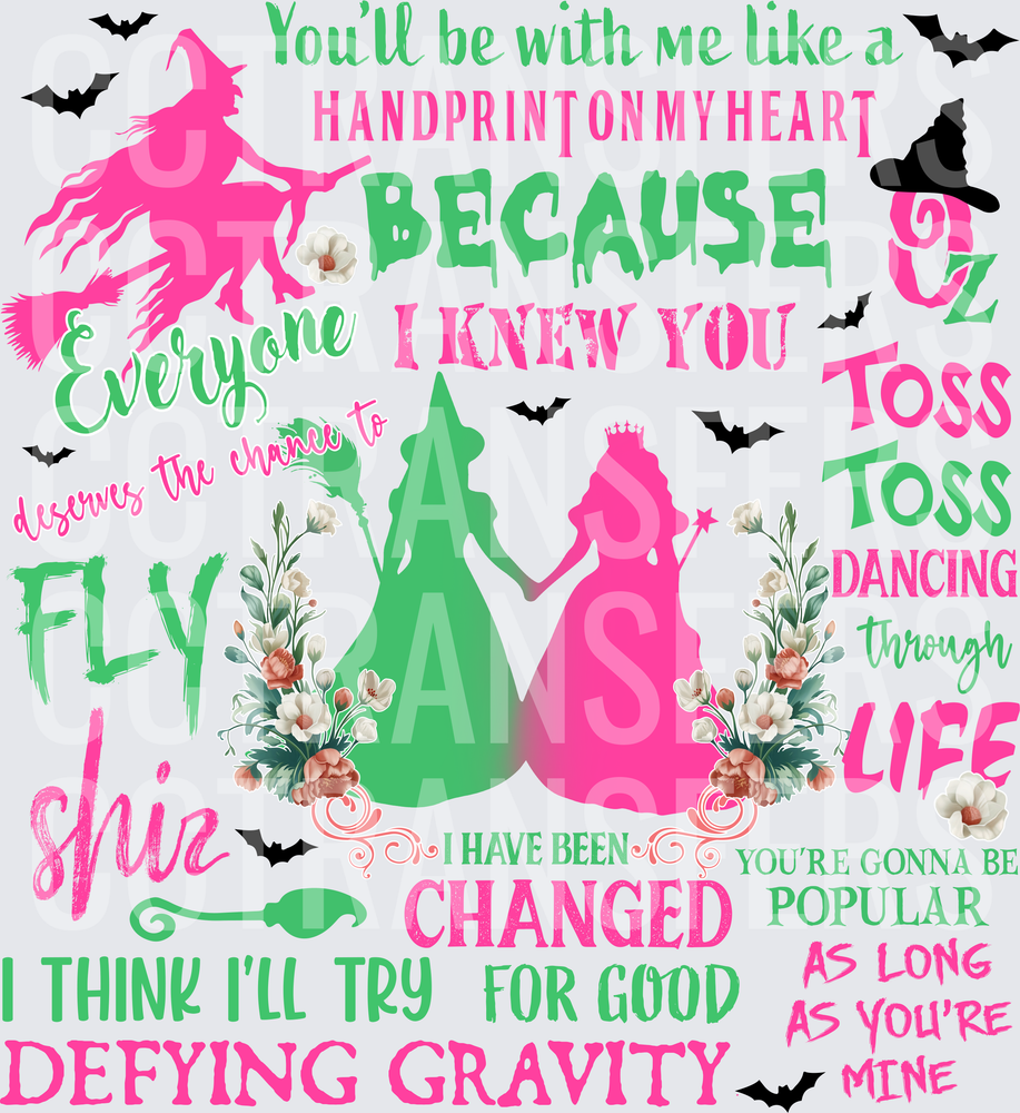 Wicked Musical Elphaba Glinda Song Lyrics Collage (DTF)
