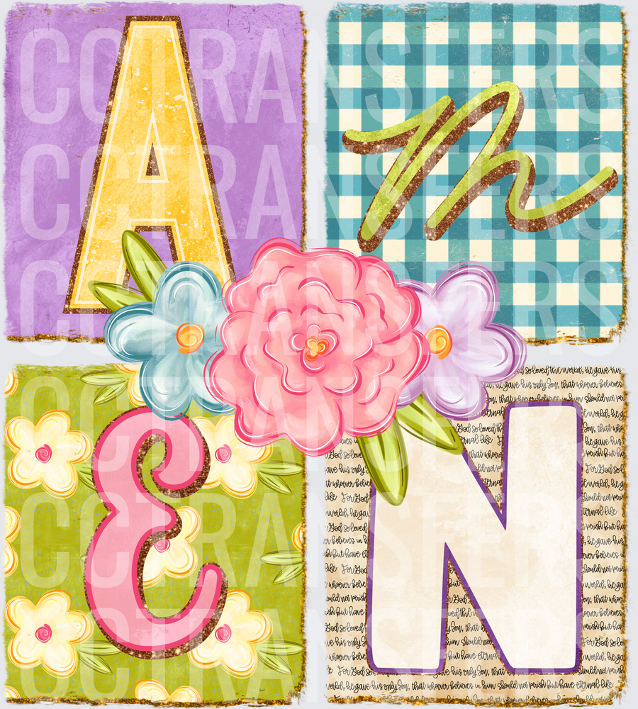 AMEN Floral Letter Tiles Scripture Background (DTF)