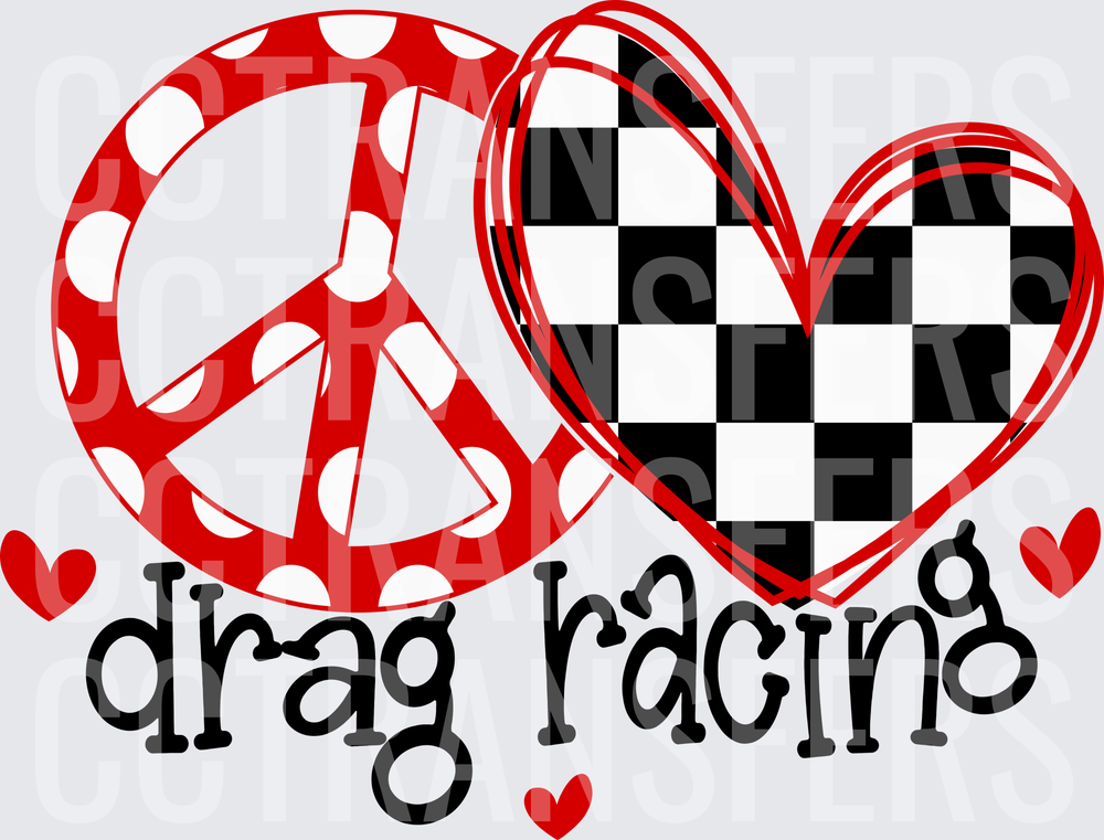 Peace Love Drag Racing Checkered Heart Polka Dot (DTF)