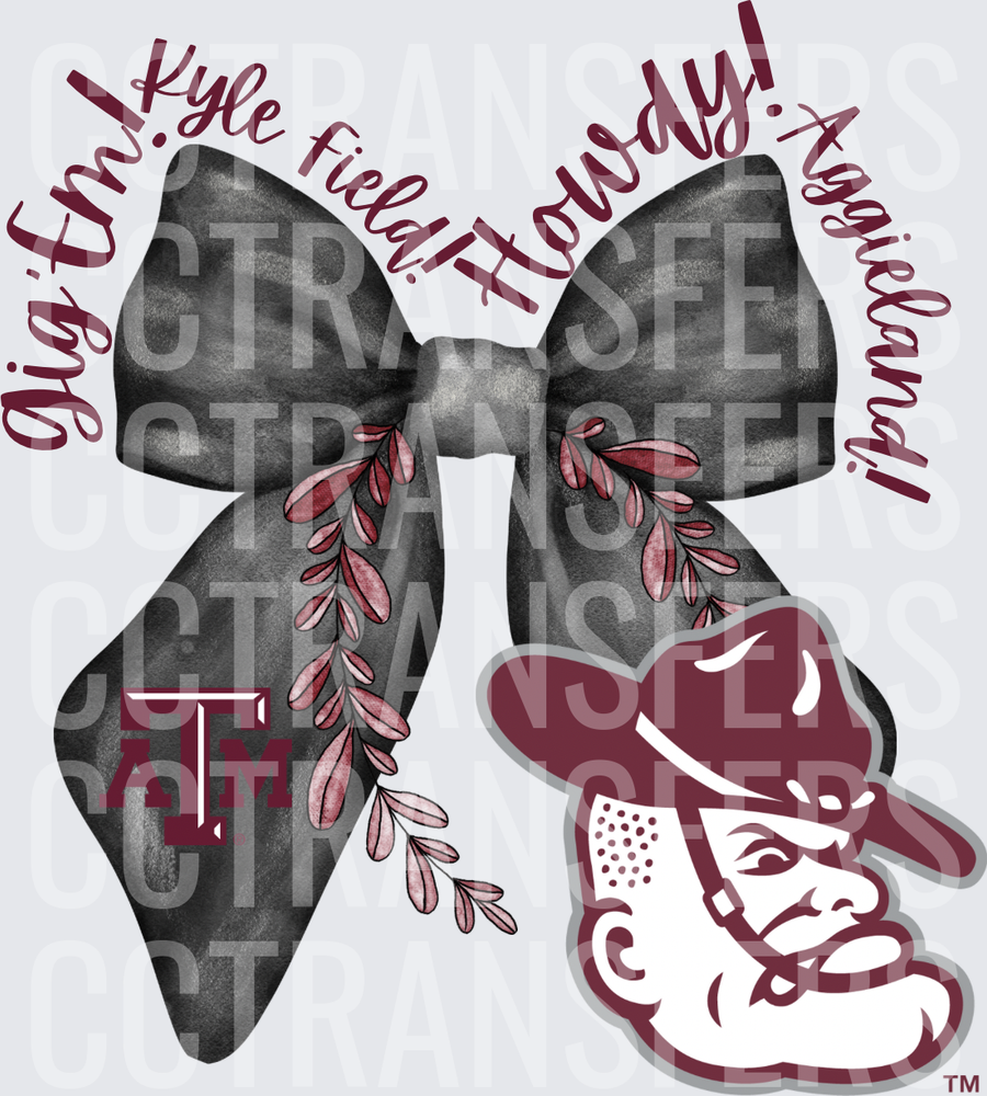 Howdy Gig Em Aggieland Kyle Field Bow Mascot (DTF)