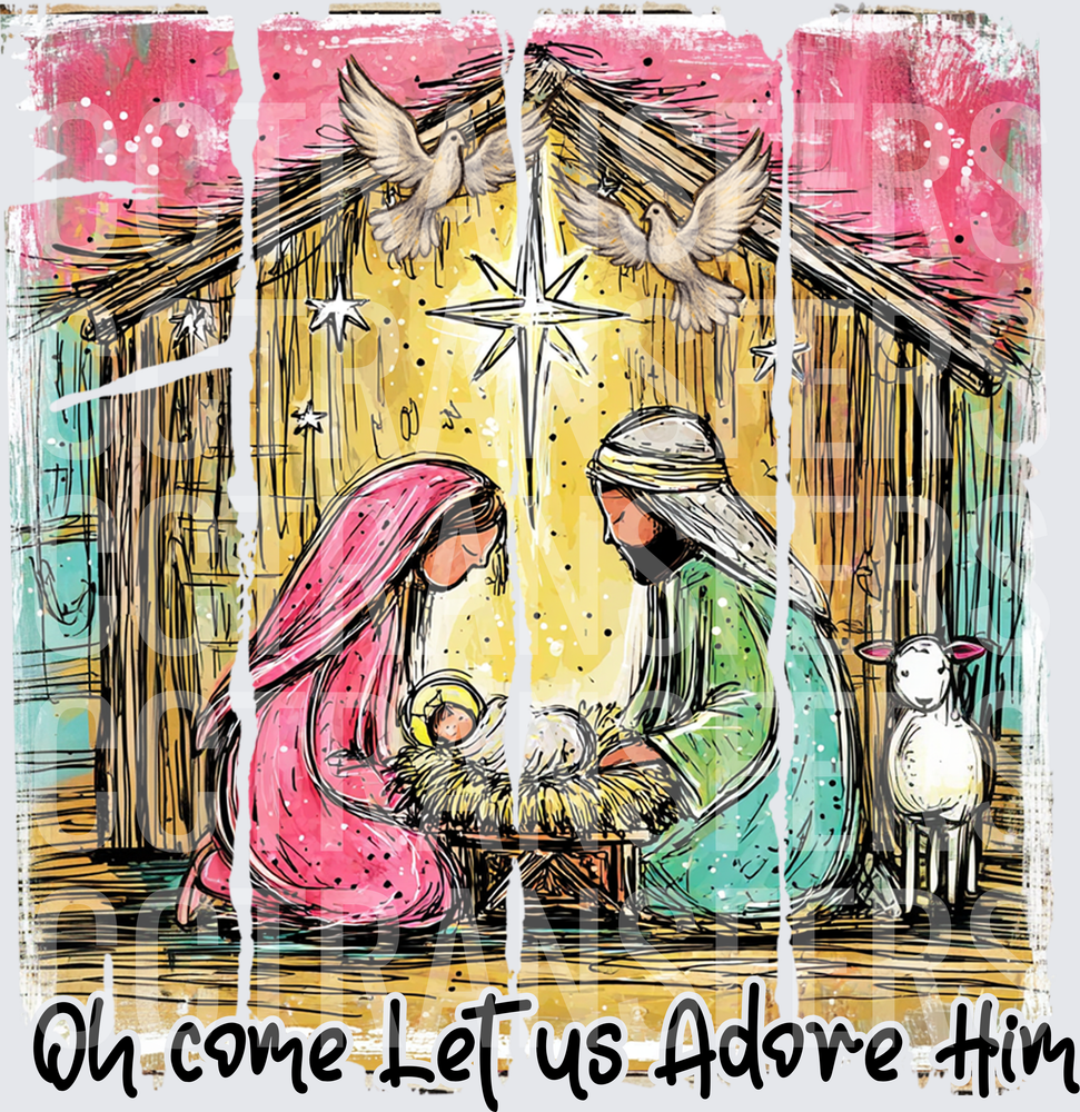 Oh Come Let Us Adore Him Nativity Scene (DTF)