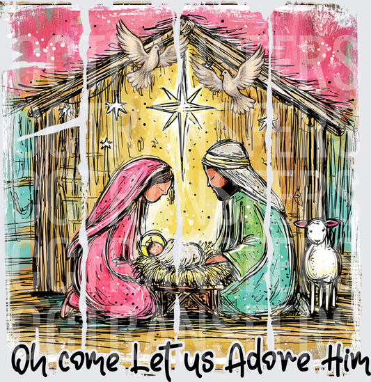 Oh Come Let Us Adore Him Nativity Scene (DTF)