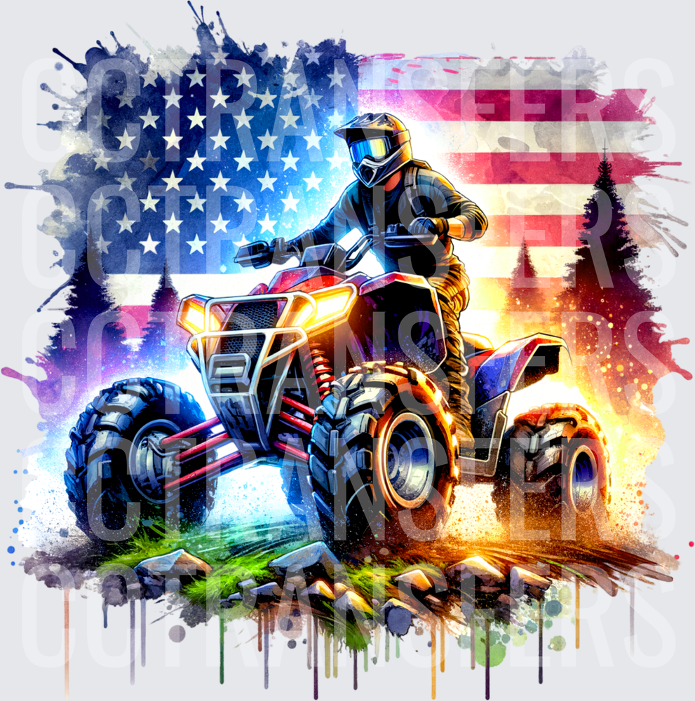 Patriotic ATV Rider Off-Road Watercolor Splash (DTF)