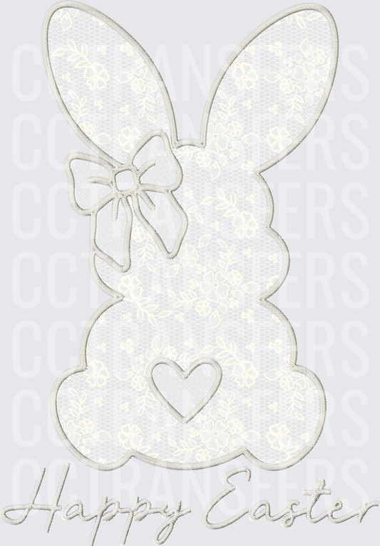 Happy Easter Bunny Silhouette with Bow and Heart (DTF)