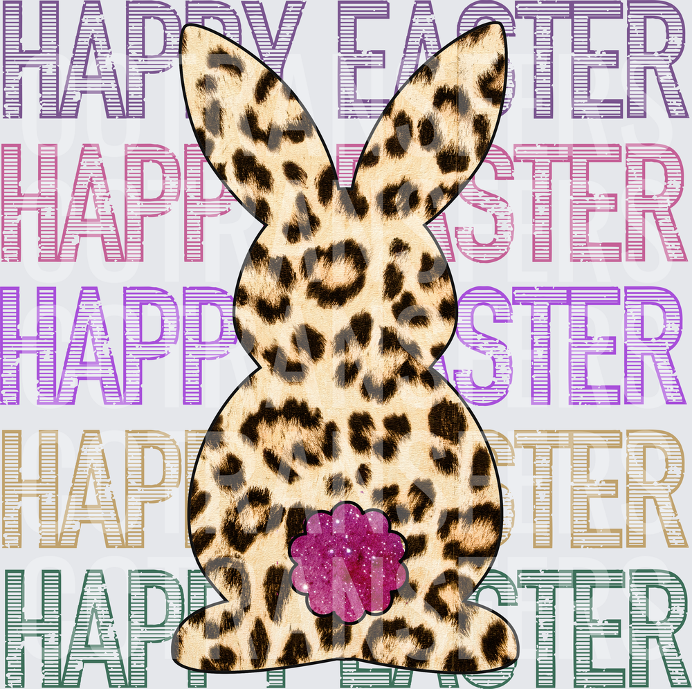 Happy Easter Leopard Print Bunny with Pink Glitter Tail (DTF)