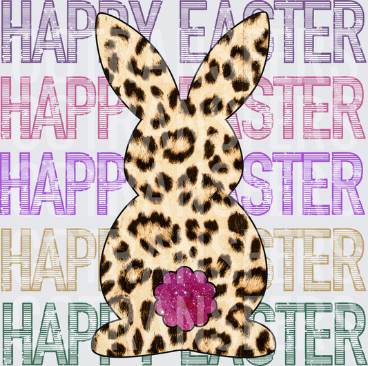 Happy Easter Leopard Print Bunny with Pink Glitter Tail (DTF)