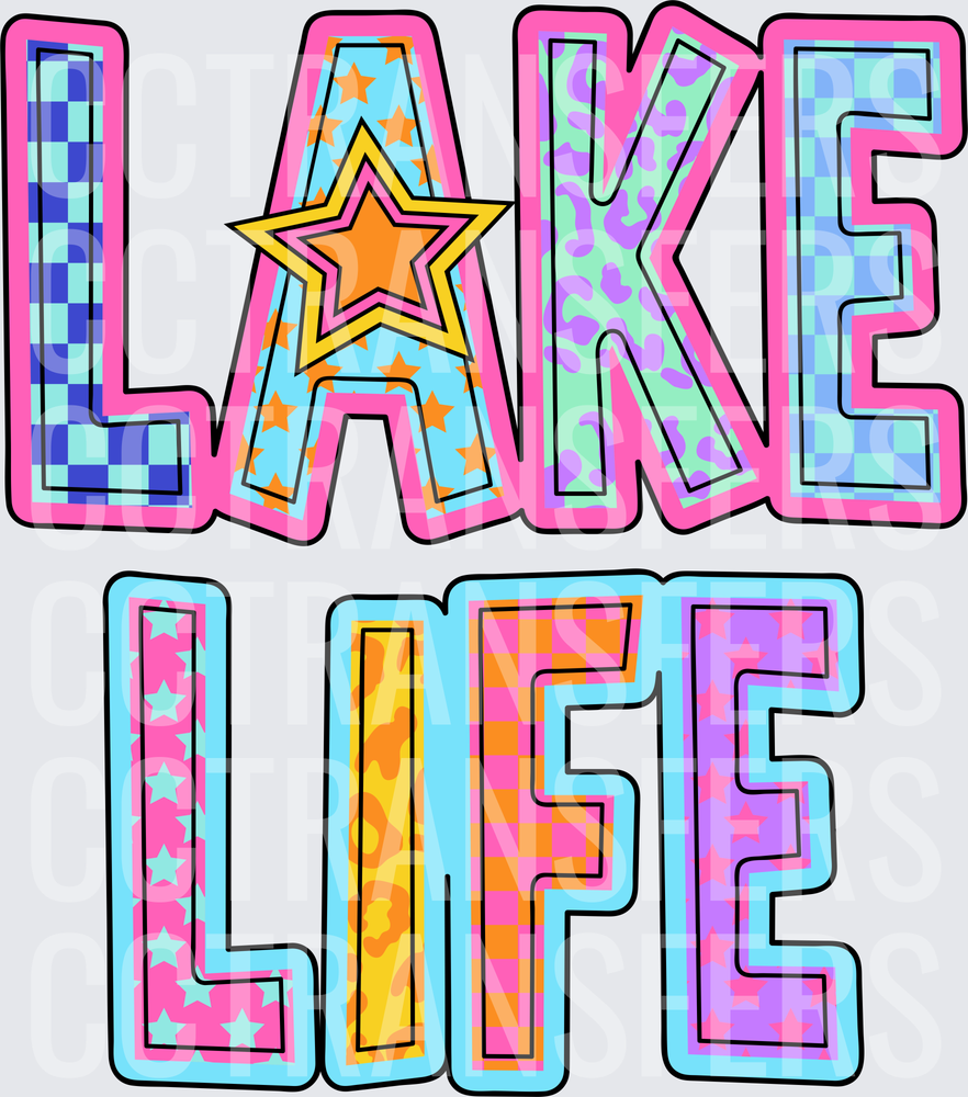 Lake Life Retro Patterned Varsity Letter Text (DTF)