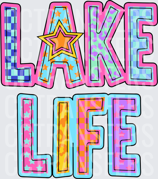 Lake Life Retro Patterned Varsity Letter Text (DTF)