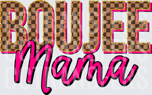 Boujee Mama Brown Checker Gold Glitter Hot Pink (DTF)