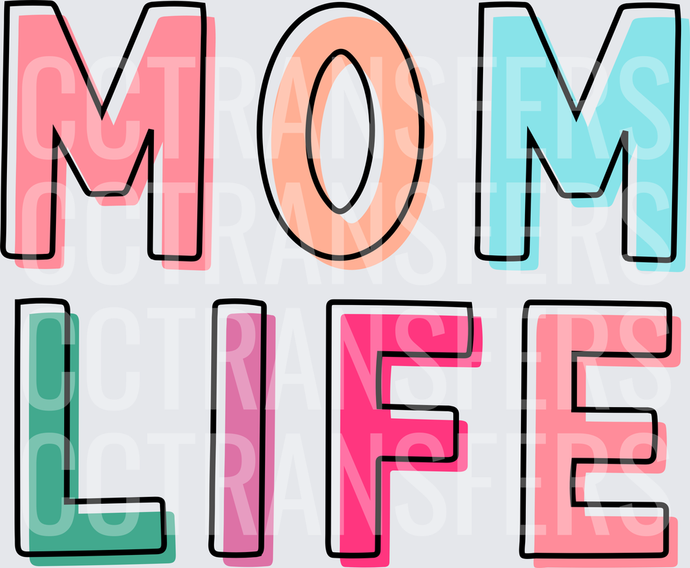 Mom Life Colorful Bold Block Letter Typography (DTF)