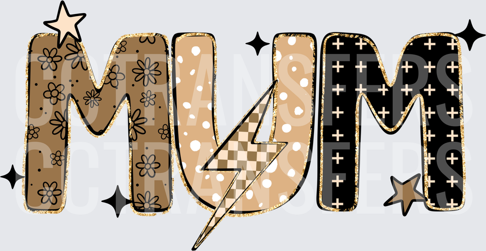 Boho MUM Letters Floral Polka Dot Lightning Bolt Stars (DTF)