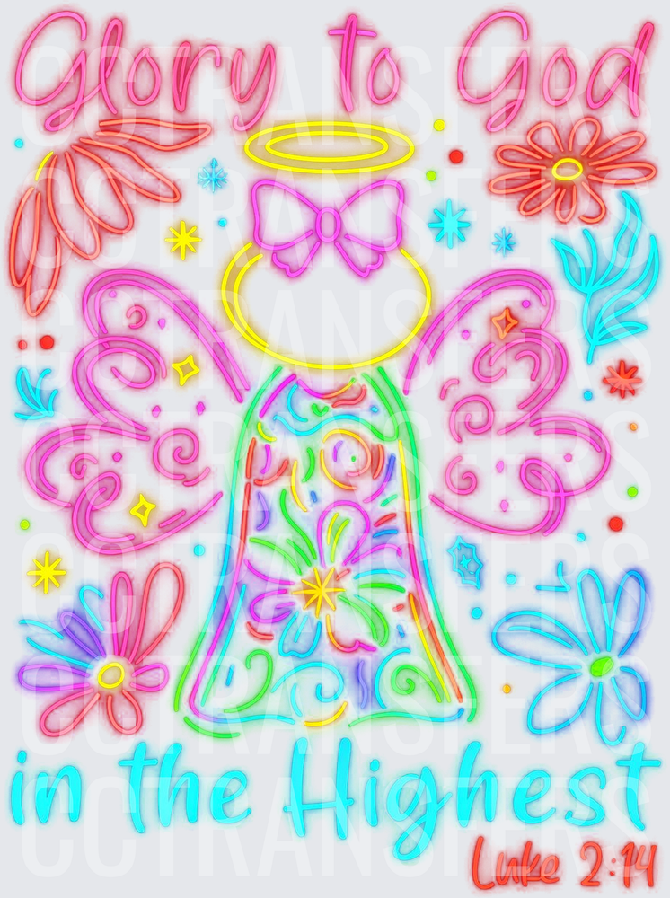Glory to God in the Highest Luke 2:14 Neon Angel (DTF)