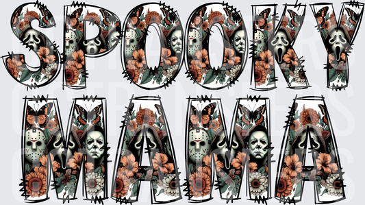 Spooky Mama Horror Mask Floral Letter Design (DTF)