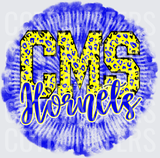 CMS Hornets Yellow Leopard Print Blue Tie Dye Circle (DTF)