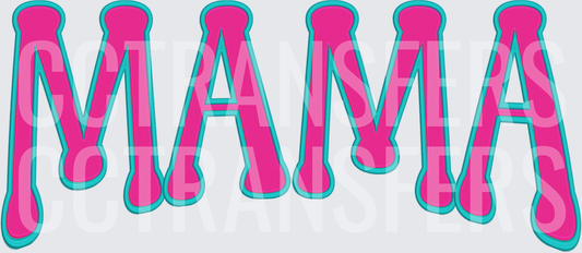 Bold Hot Pink MAMA Letters with Teal Outline (DTF)