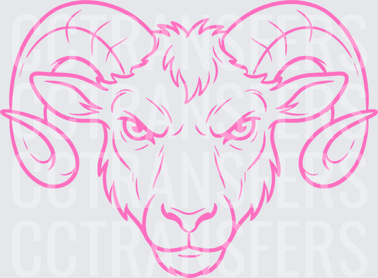 Pink Bold Ram Head Face Front View Mascot (DTF)
